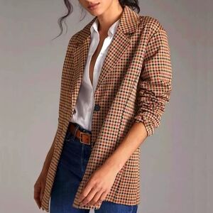 Anthropologie Avec Les Fille Checkered Blazer Brown Black Red Women's Size S